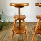 paire de tabourets d'architectes réglables en pin années 60