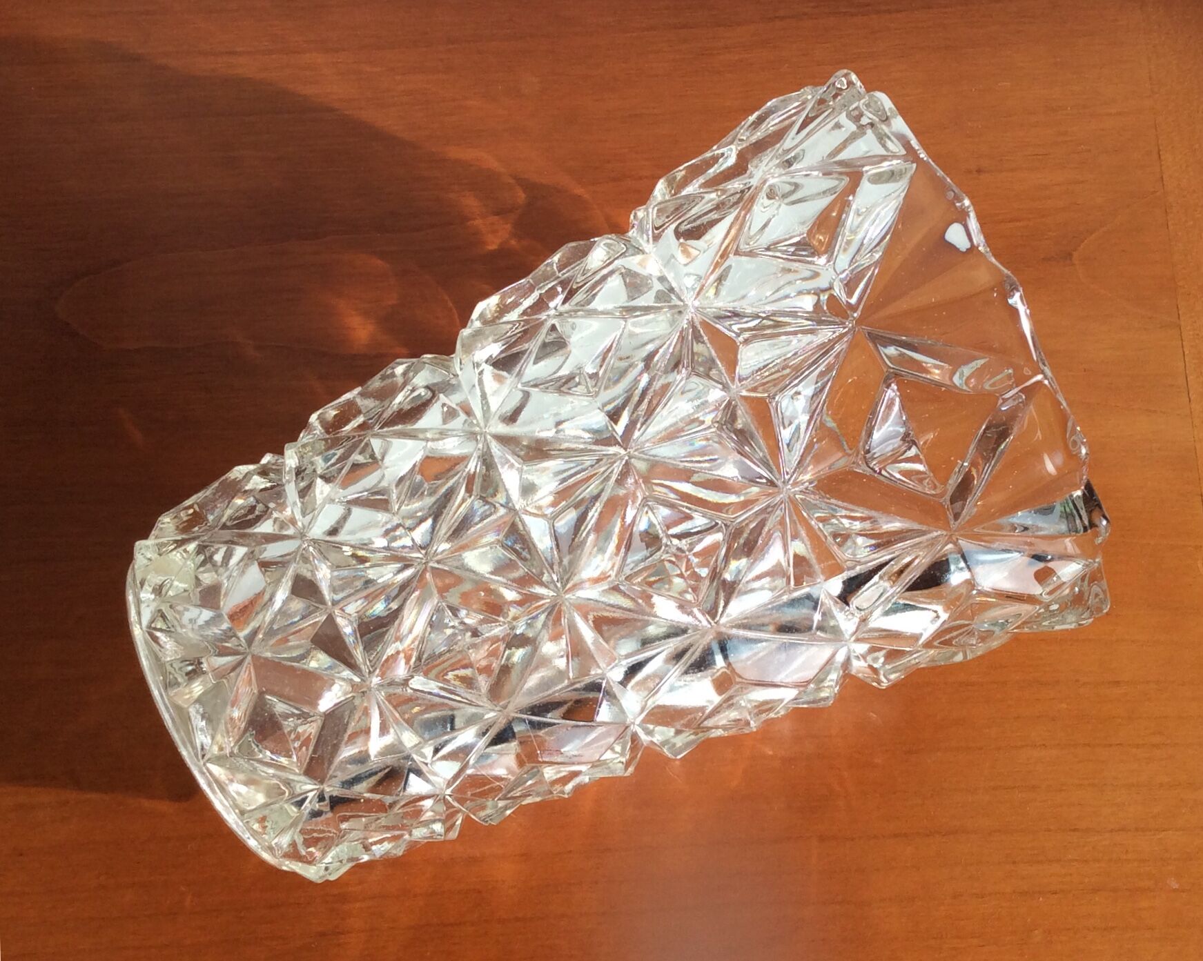 Thick glass vase geometric facet - vintage