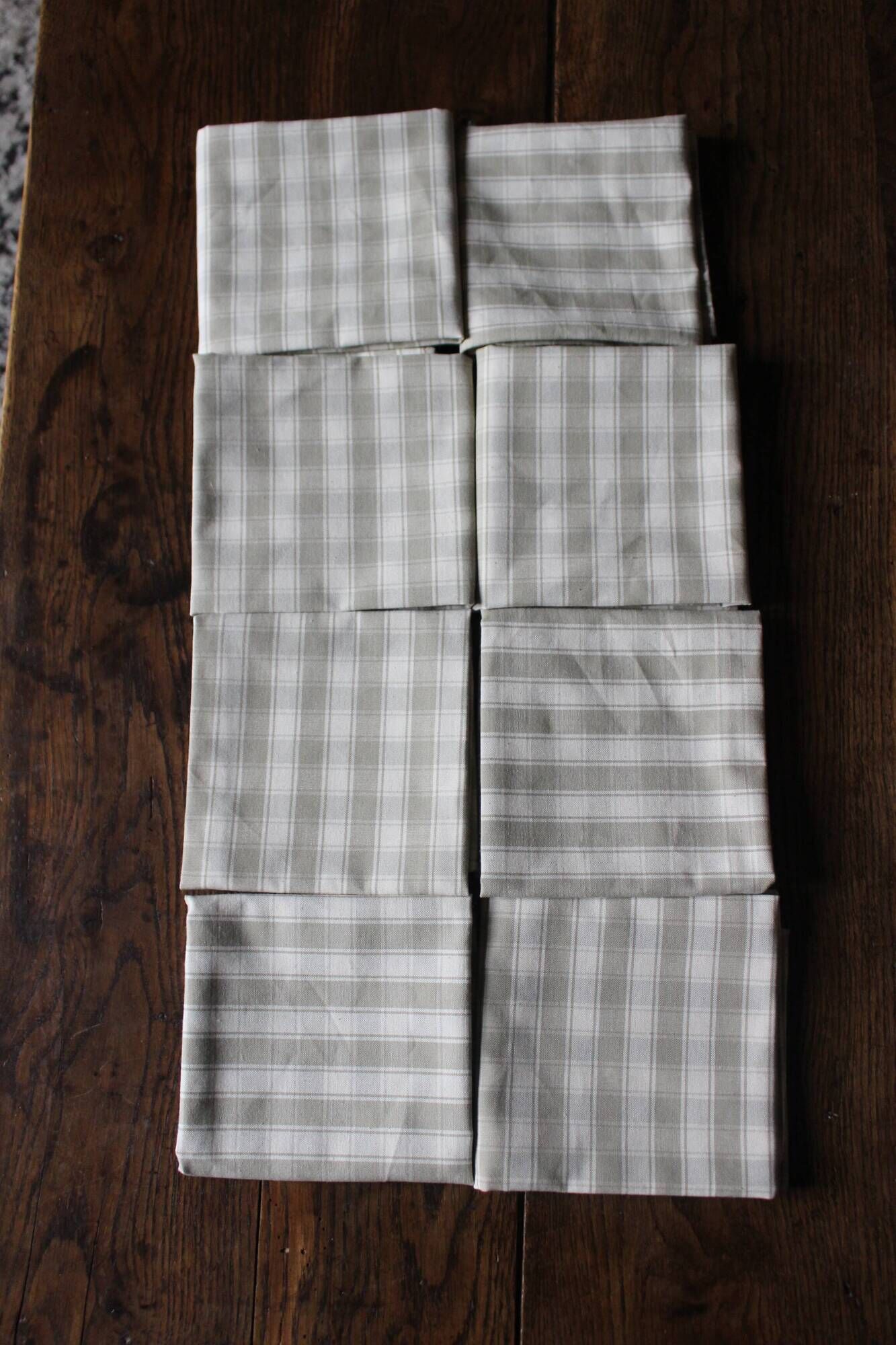 A lot of 8 Cotton Table Napkins Beige Linen Checks Creation