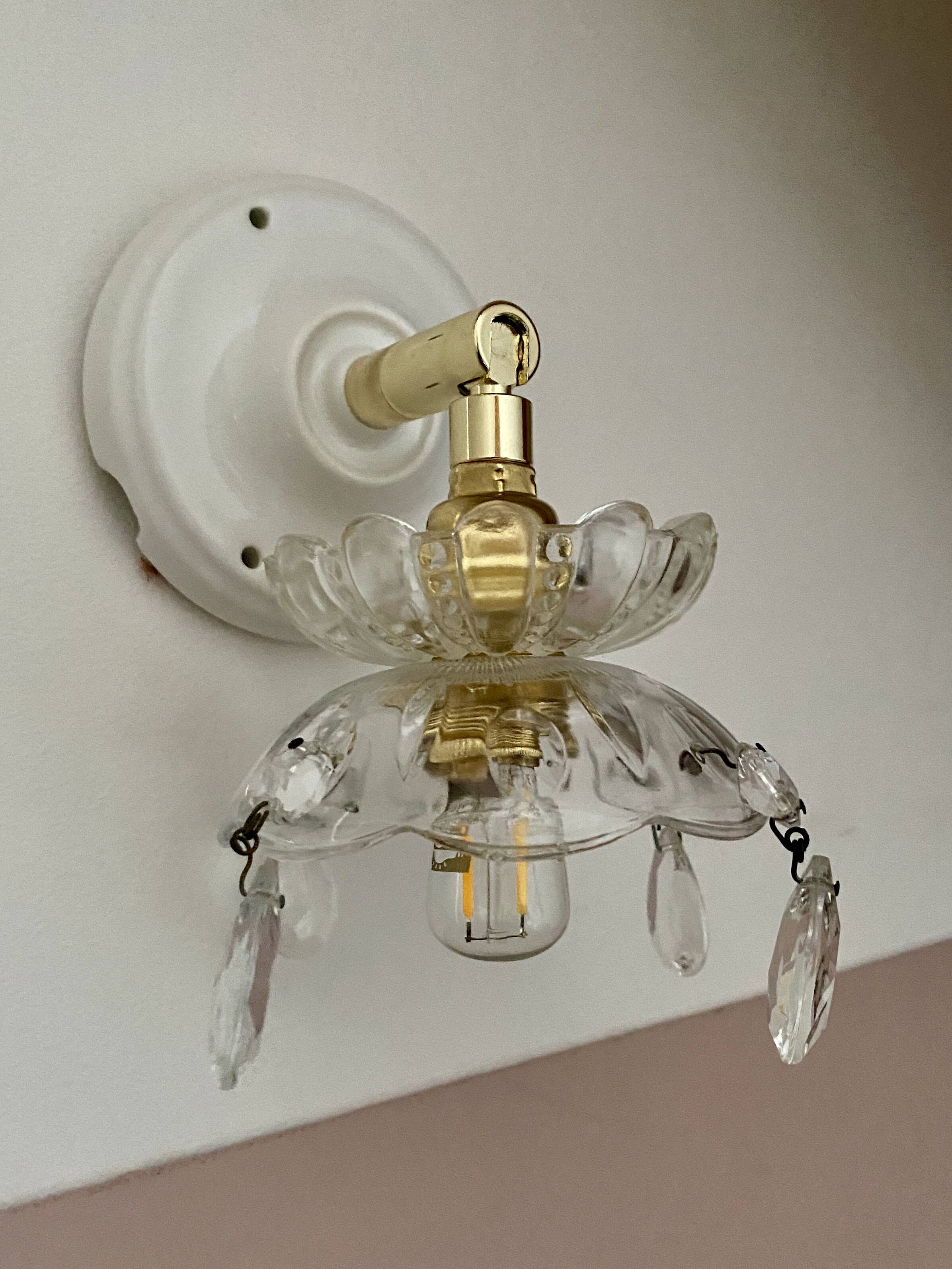 Vintage glass lampshade wall lamp with antique tassels