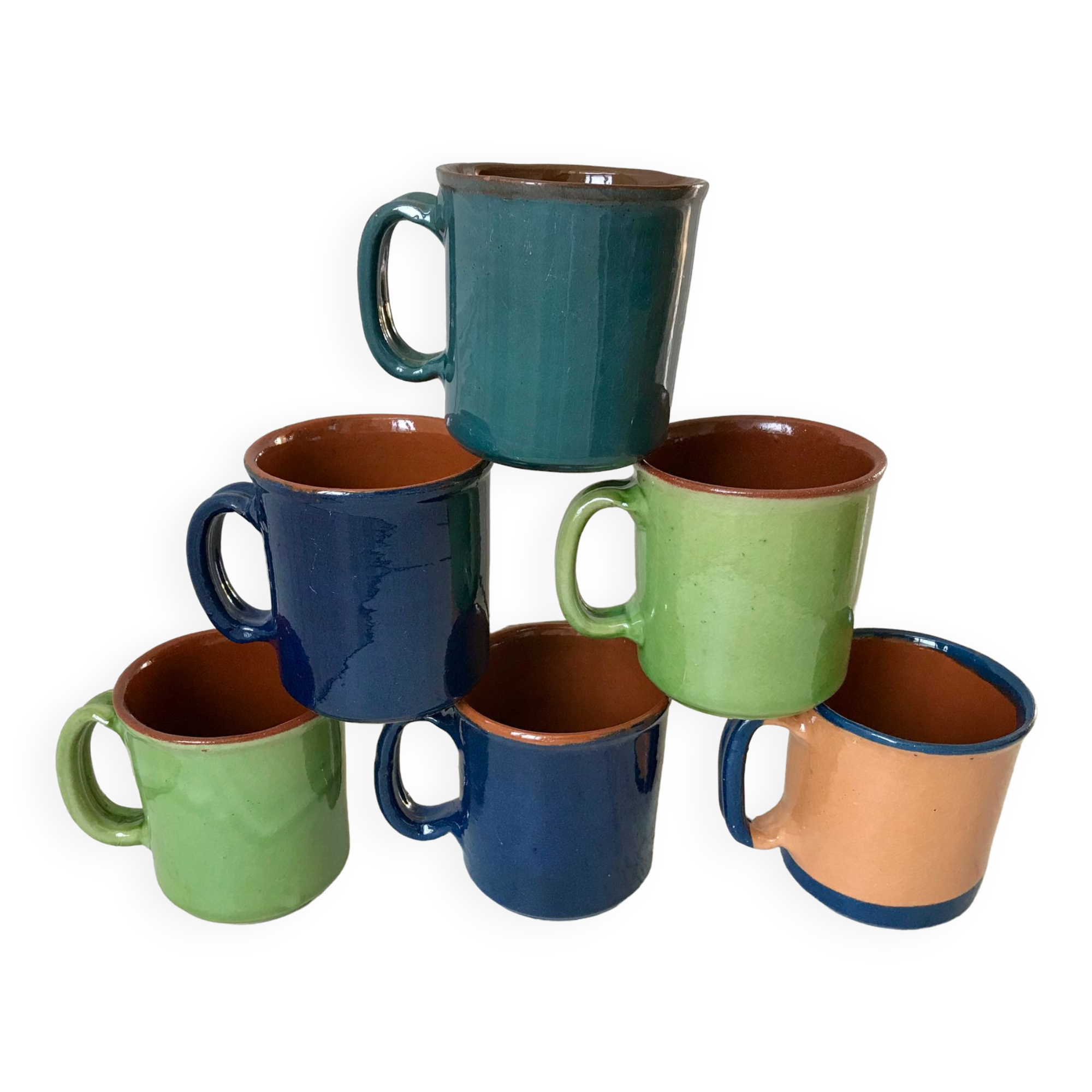 Set of 6 cups / mugs in vintage pottery