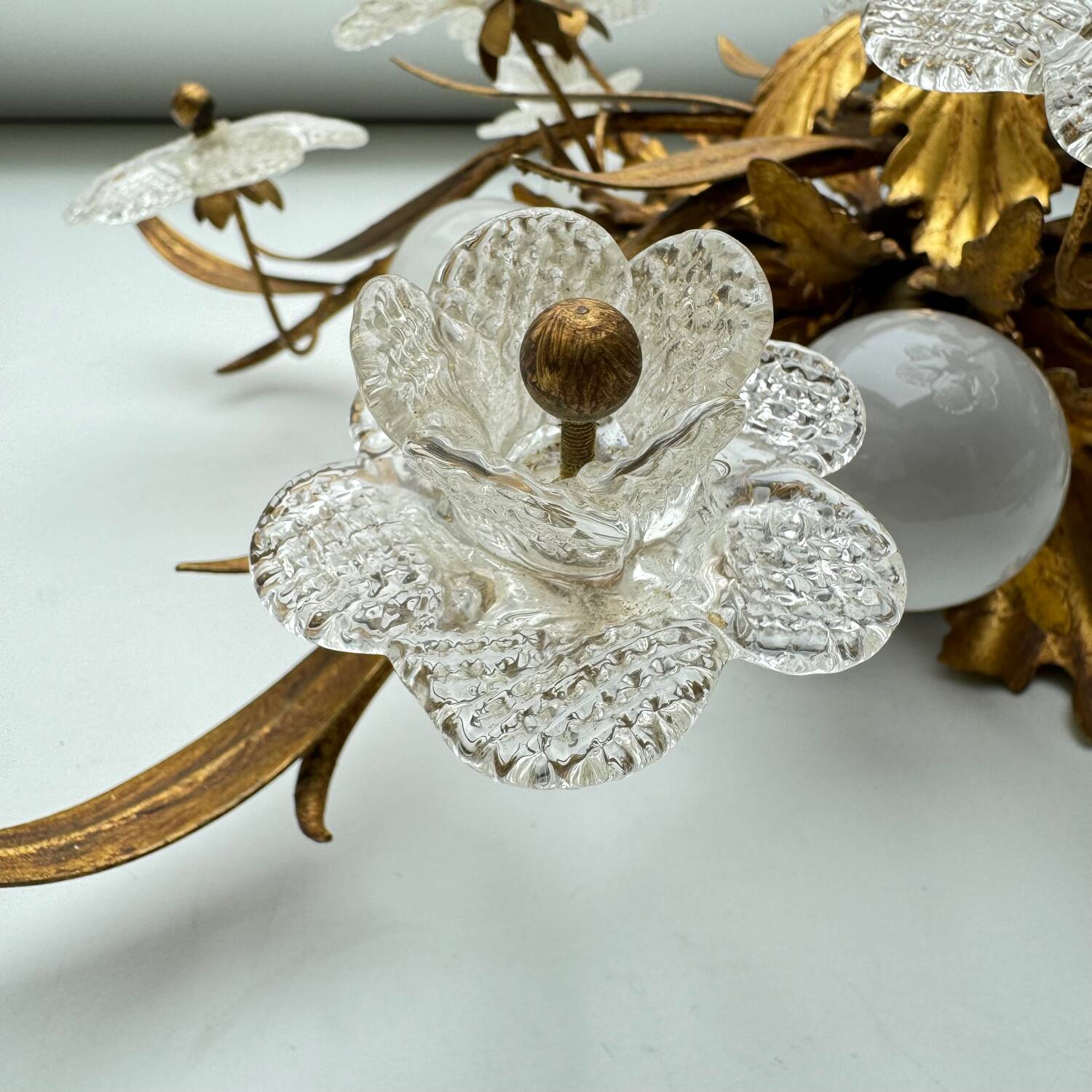 Plafonnier Banzi Firenze Murano en métal doré et verre de Murano