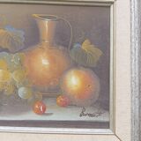 Oil on canvas painting still life with grapes, signed Burnett