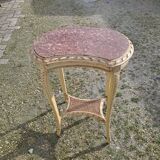 Transitional 1900s Style Patinated Pedestal Table with Dimensi Marble Top