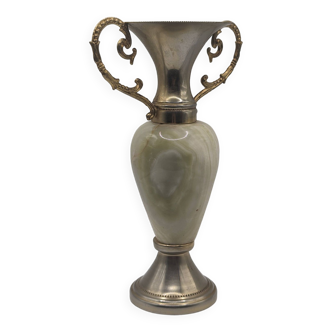 Vase Vintage Amphore Brûleur Onyx Metal et Laiton 23cm