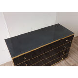 Vintage chest of drawers in lacquered wood and gilded metal 1970