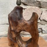 Brutalist sculptural lamp base in olive wood