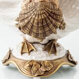 Sculptural Art Nouveau Swan Coupe in Crackled Glazed Porcelain and Gilded Metal