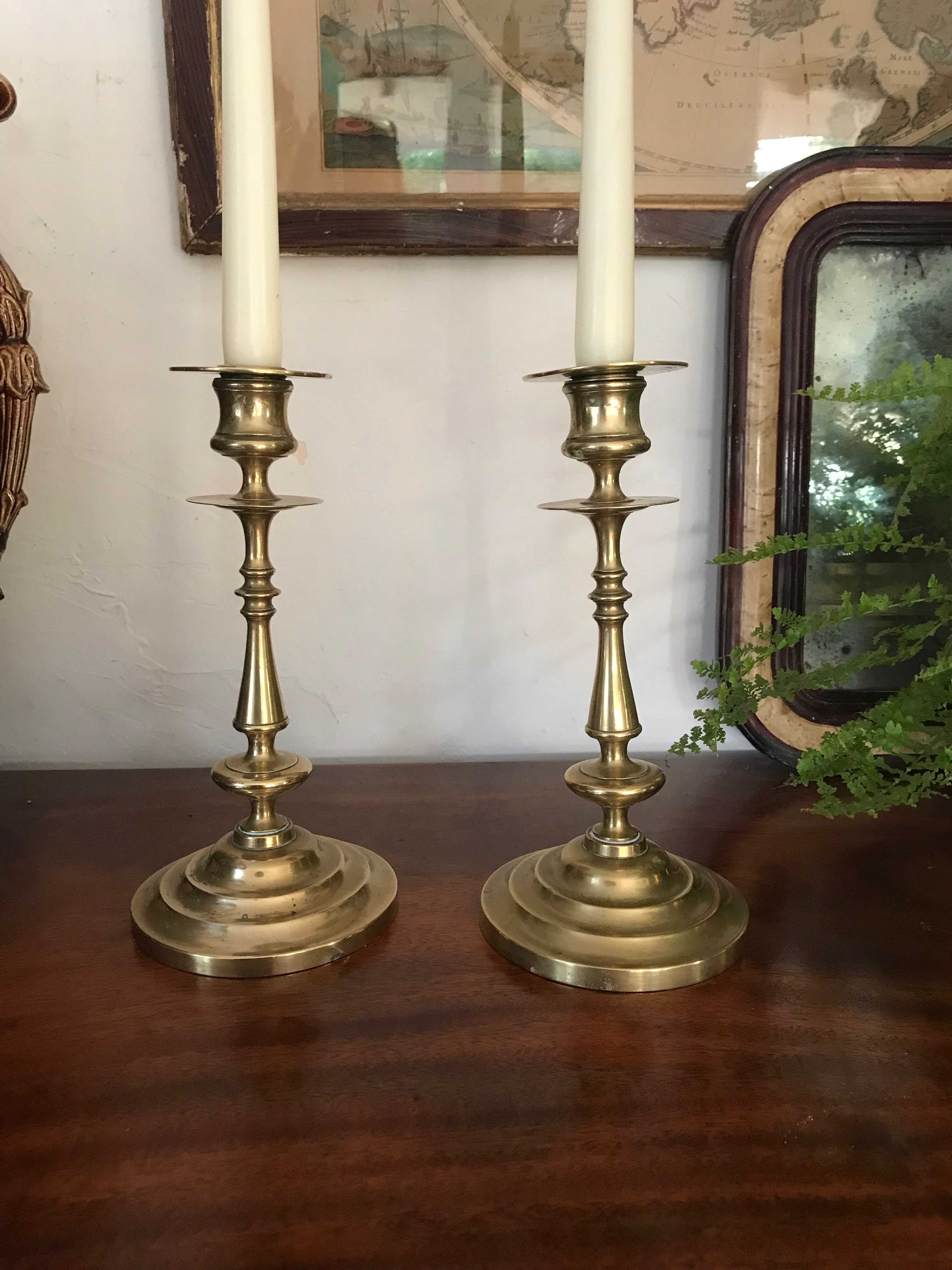 Pair of solid brass candle holders