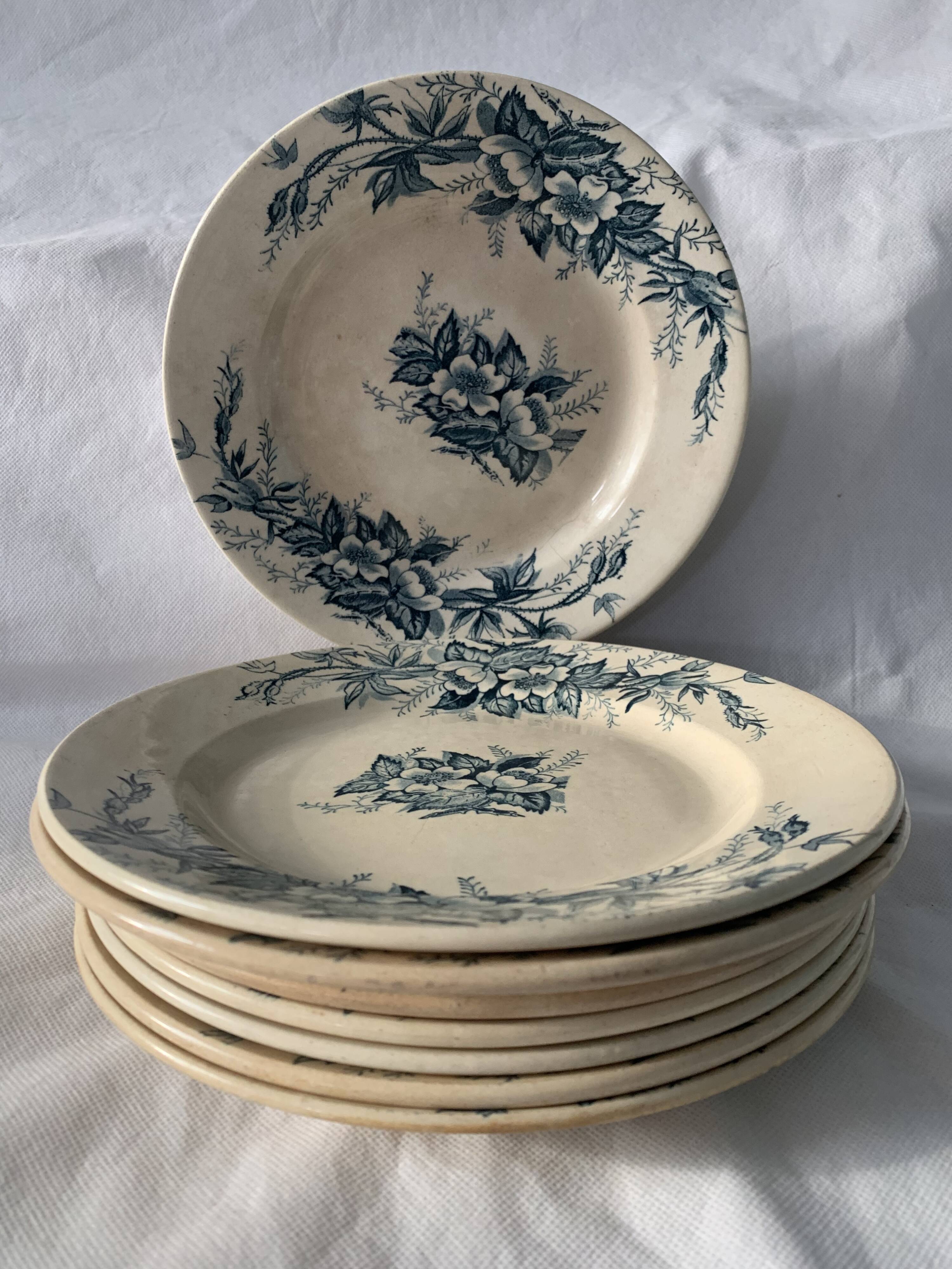 8 plates and an old compoter Terre de Fer HB and Co.