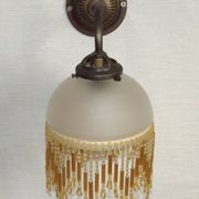 French Vintage Bronze Effect Single Wall Light Opaque Beaded Glass Shade