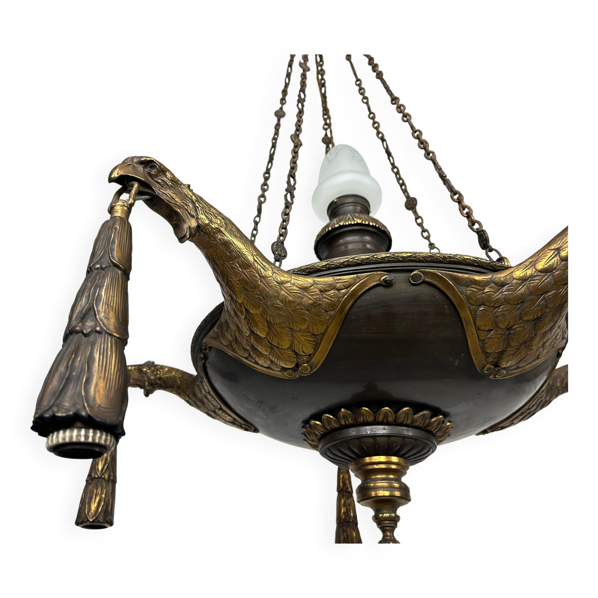 Extraordinary Art Deco chandelier with bronze eagles.
