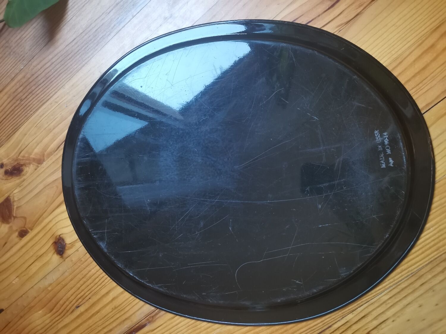 Large oval tray vintage metal hand-painted metal pattern flowers made in ussr numbered