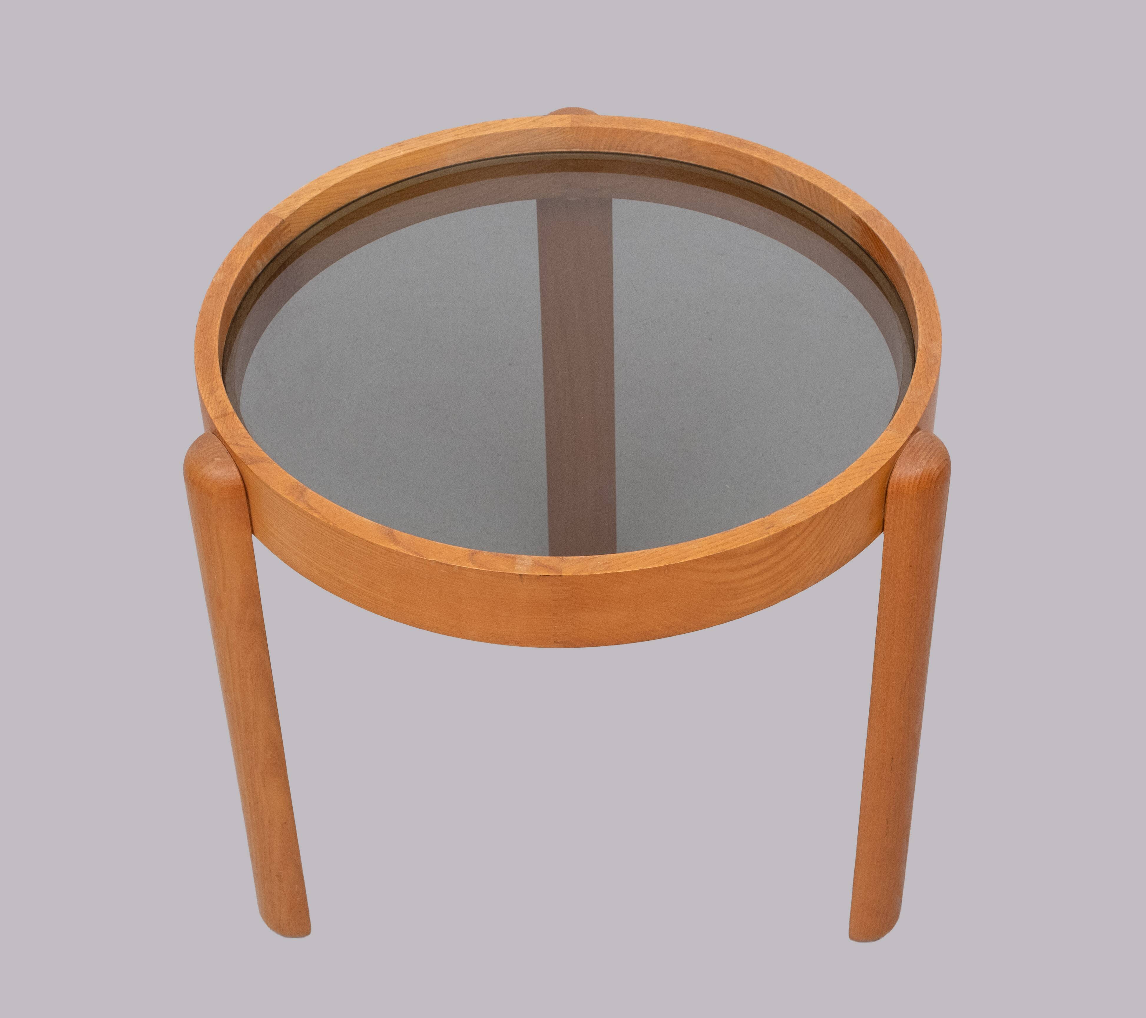 Porada Arredi Beechwood Smoked Glass side tables 1970s Italy