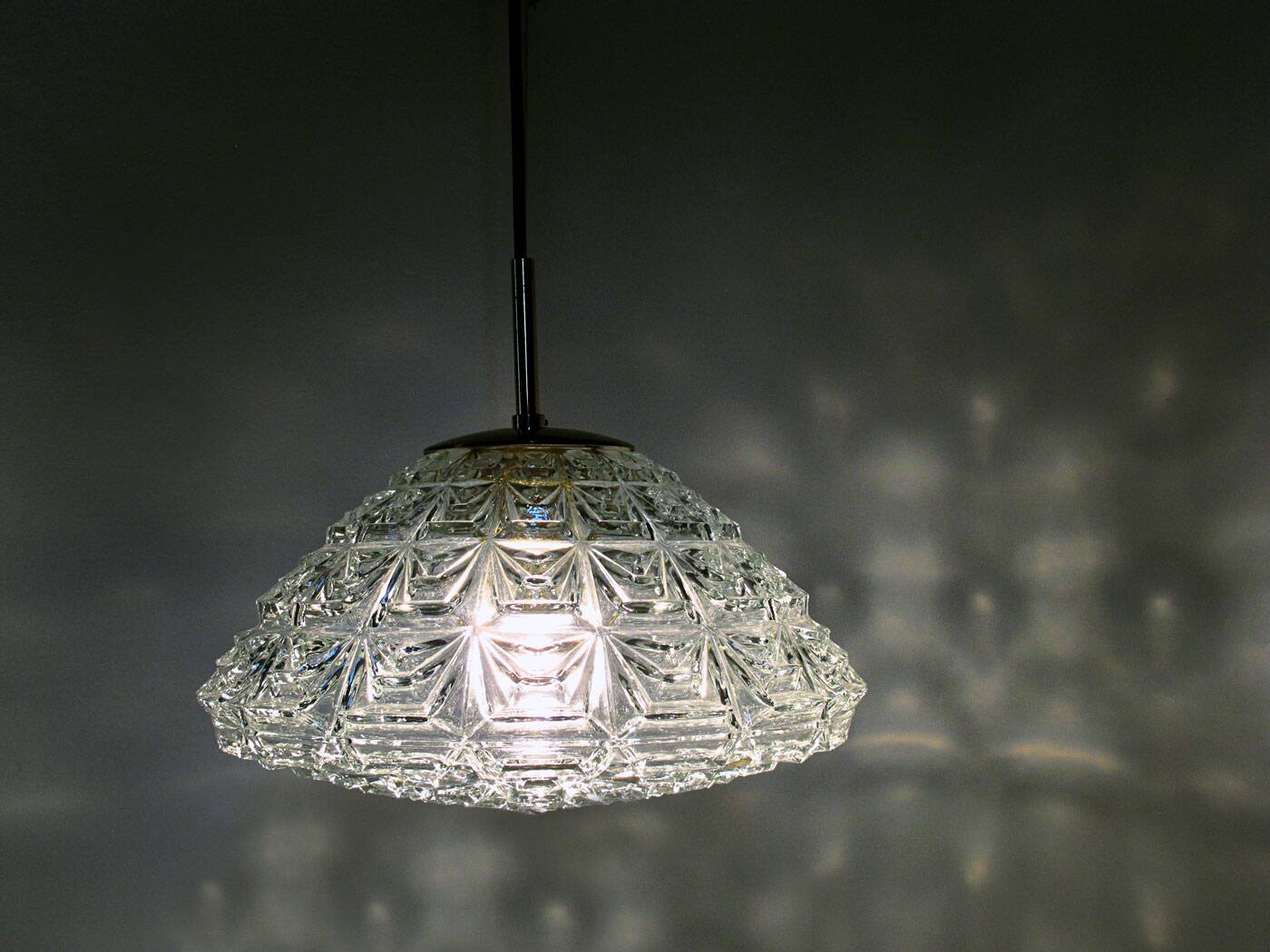 Vintage suspension thick transparent glass and brass 1960