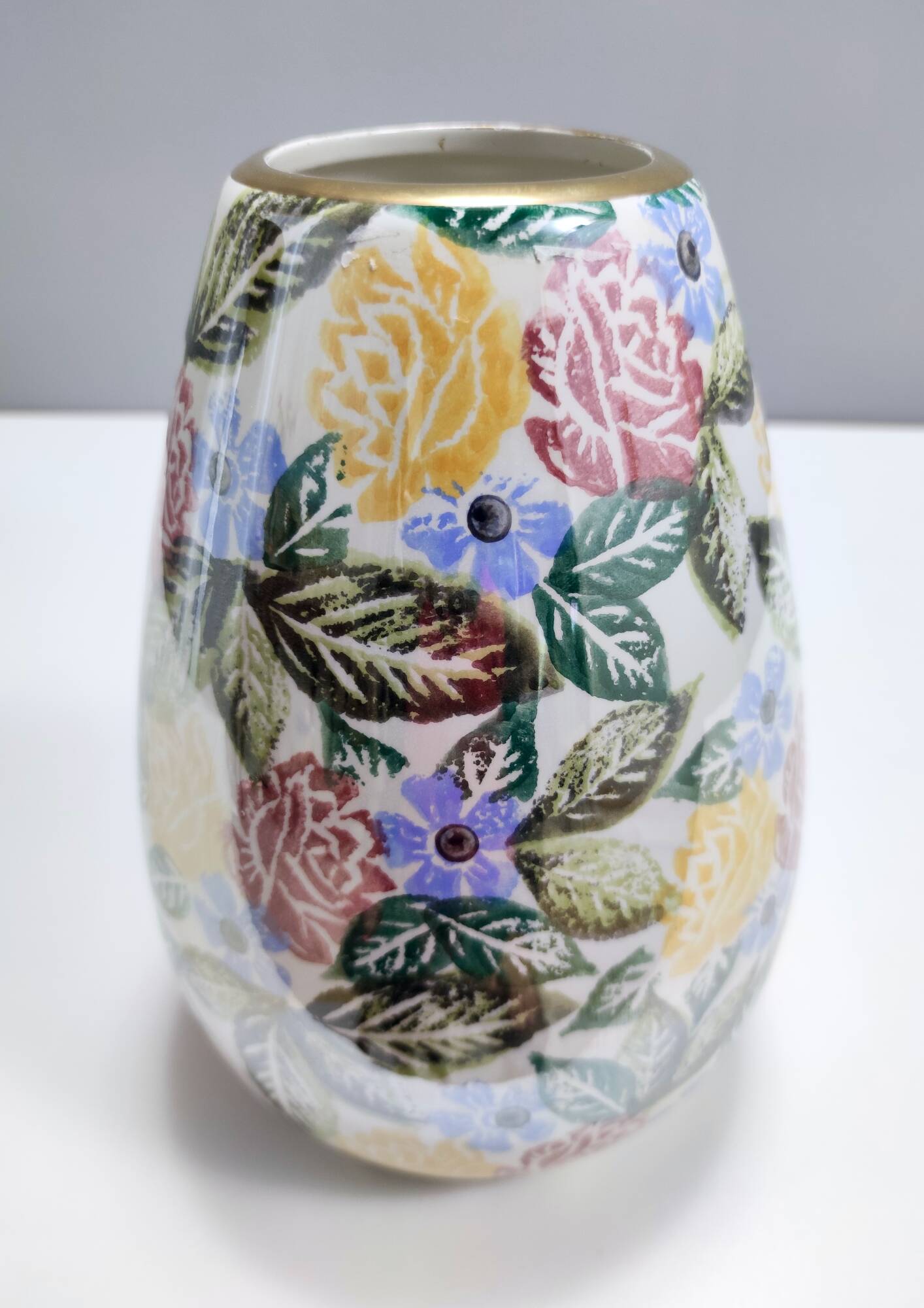Painted Porcelain Flower Vase by Bassano with a Floral Pattern, Italy