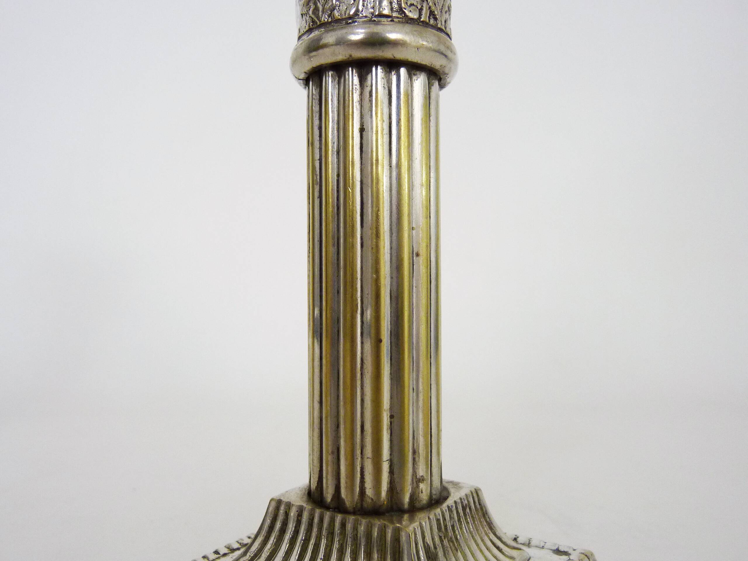 Pair of Antique Silver Plated Corinthian Candlesticks