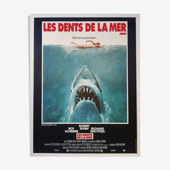 Affiche originale de 1975 entoilée les dents de la mer Jaws 120x160 cm Steven Spielberg