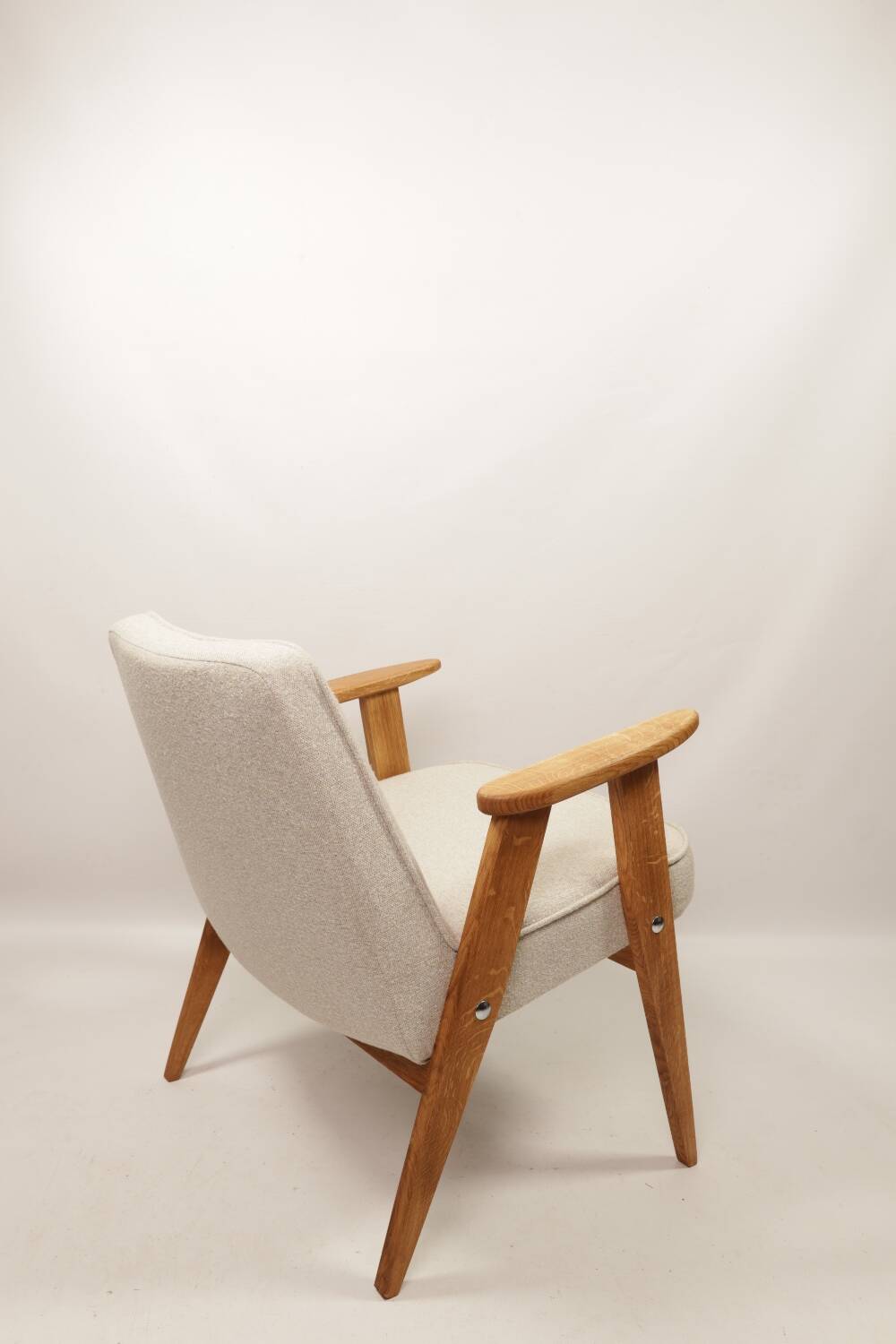 Vintage armchair beige and oak wood modern design 366