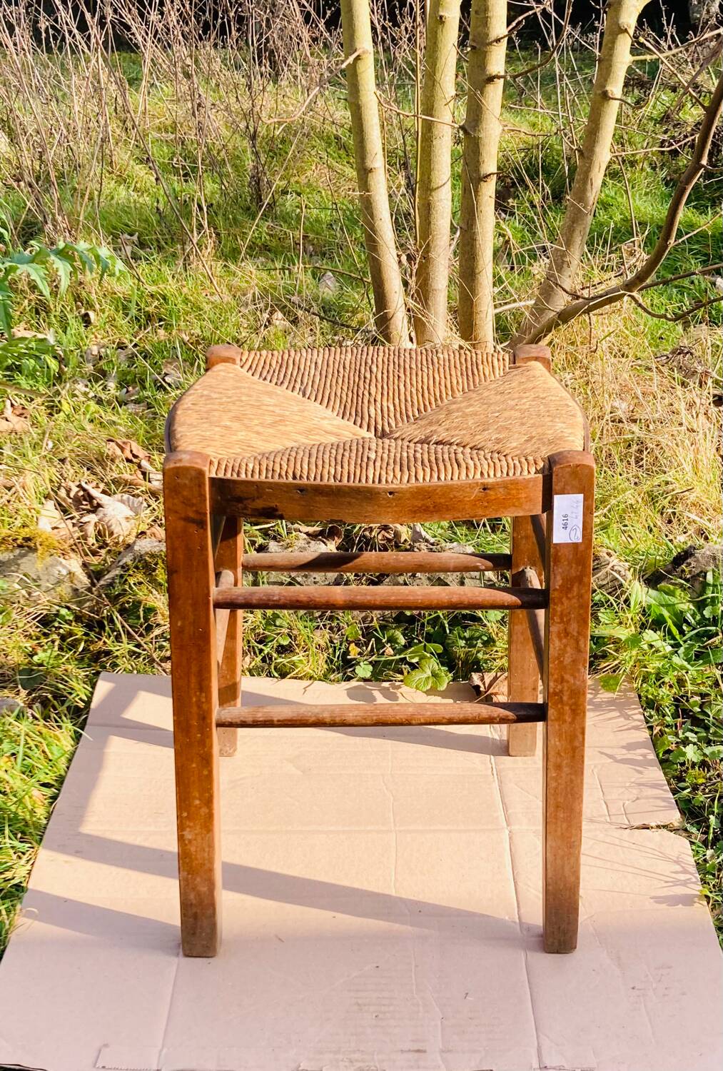 Tabouret rustique en bois et paille, XIXème s.