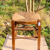 Rustic stool in wood and straw, 19th century.