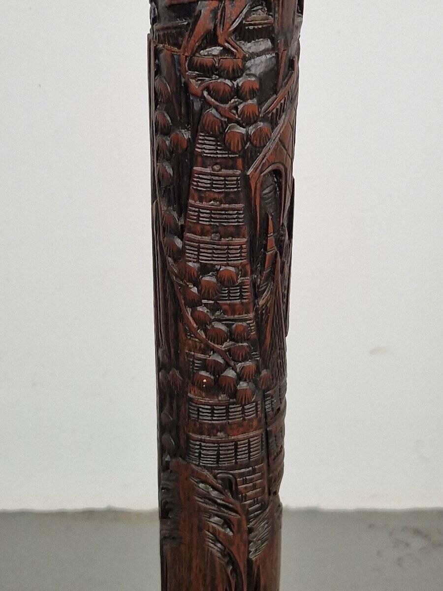 Art Deco Asian Style Carved Wood Floor Lamp, 1930s