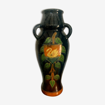 Antique Three handled Heraldry  Majolica Belgium Vase