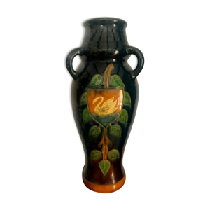 Vase majolique trois manches Héraldique
