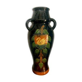Antique Three handled Heraldry  Majolica Belgium Vase