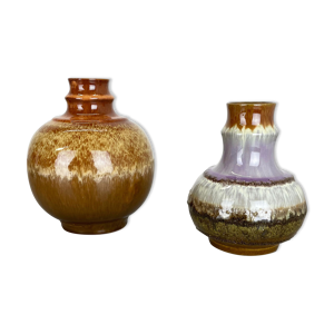 Ensemble de 2 vases en céramique de lave grasse par Strehla Ceramic, RDA Allemagne, années 1970