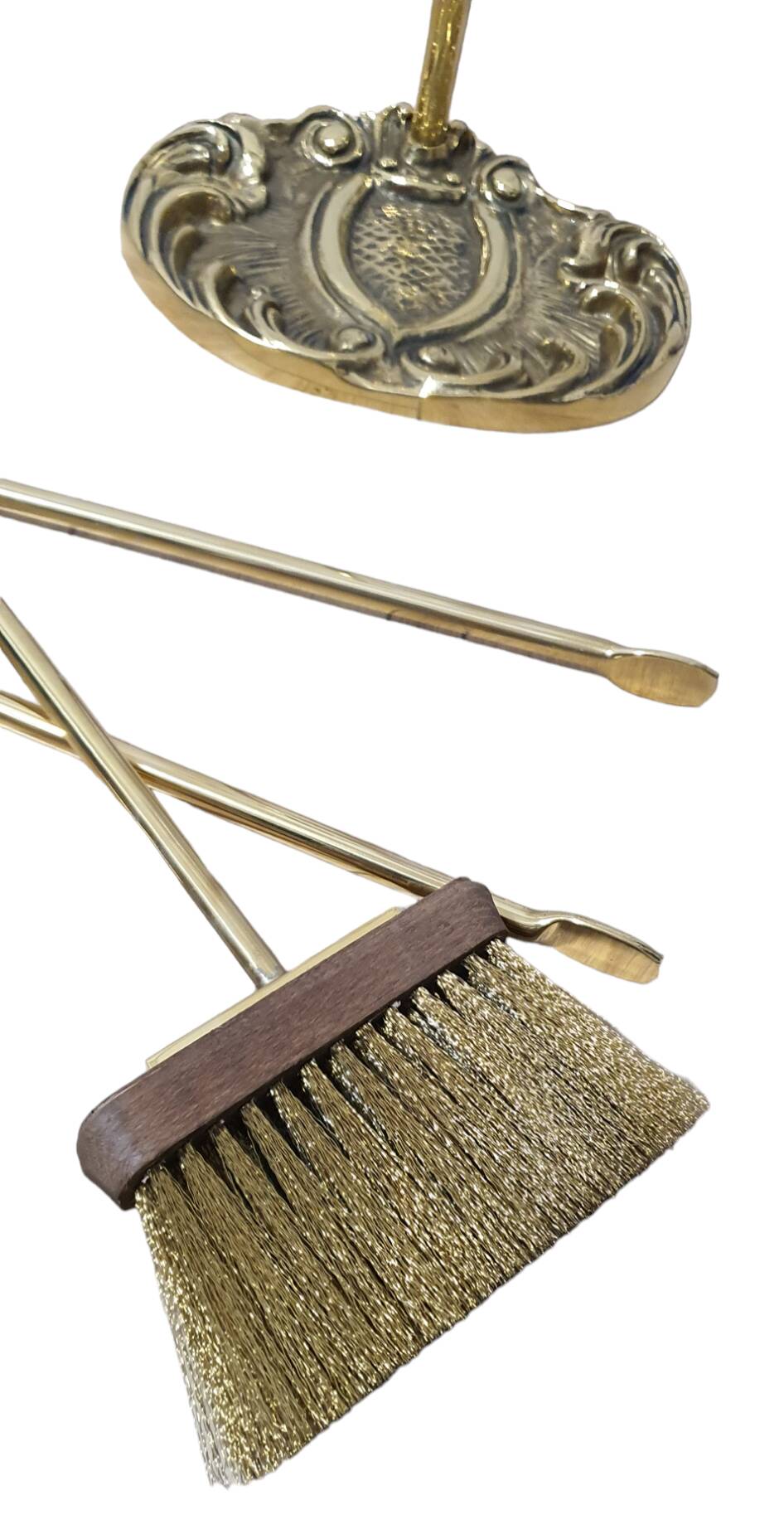 Superb solid bronze fireplace servant 3 accessories pliers, shovel, broom