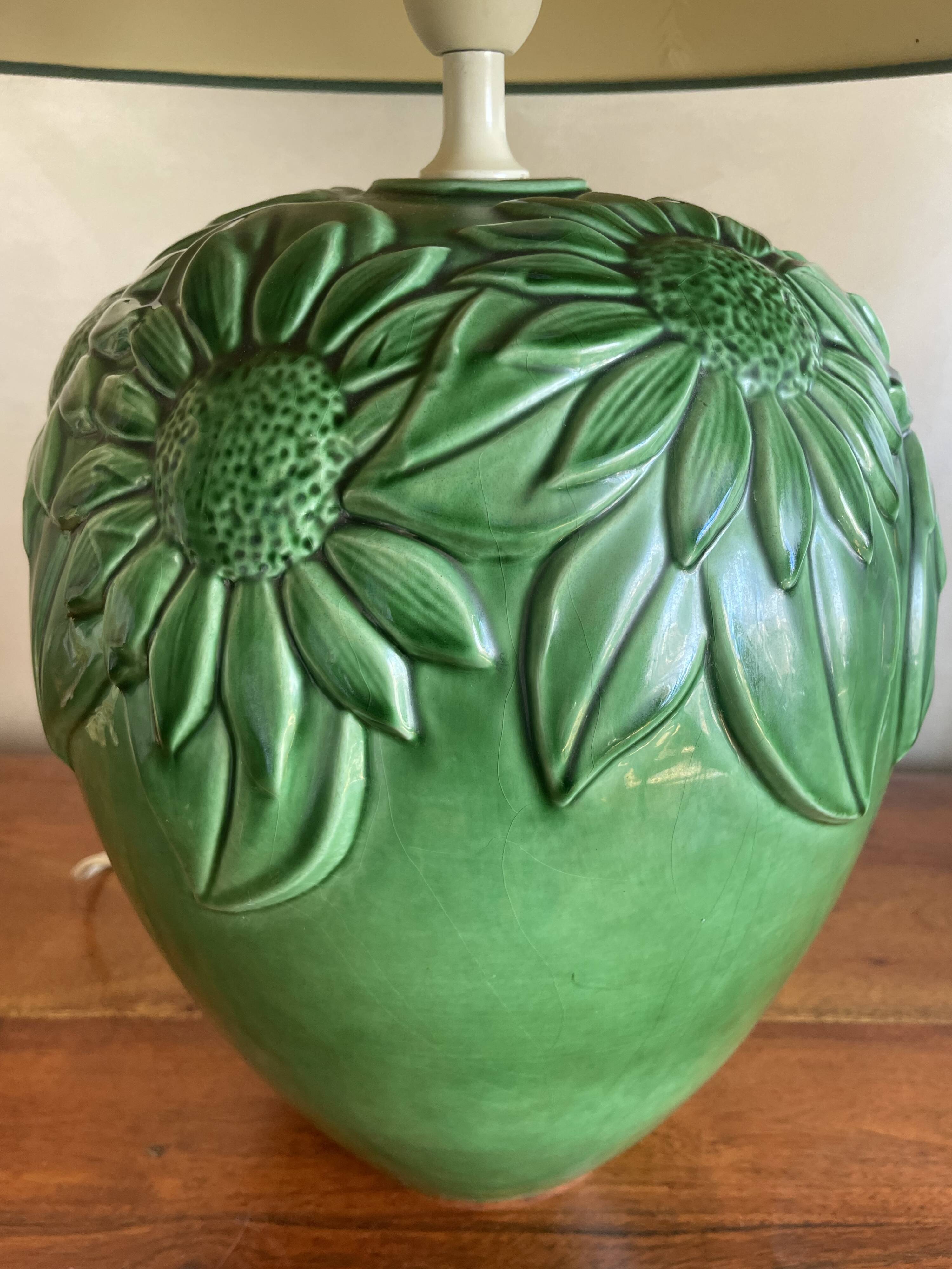 Lampe tournesol en céramique verte