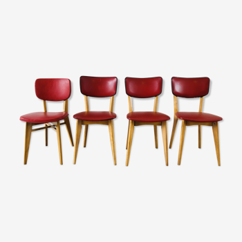 Set de 4 chaises vintage en chêne et skaï 1970