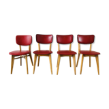 Set of 4 vintage chairs in oak and skai 1970