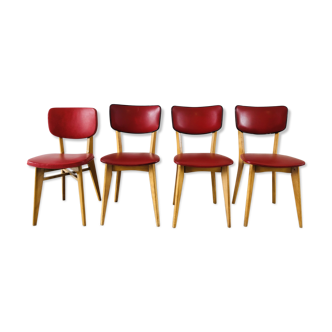 Set of 4 vintage chairs in oak and skai 1970