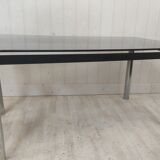 Dining table desk chrome steel and smoked glass