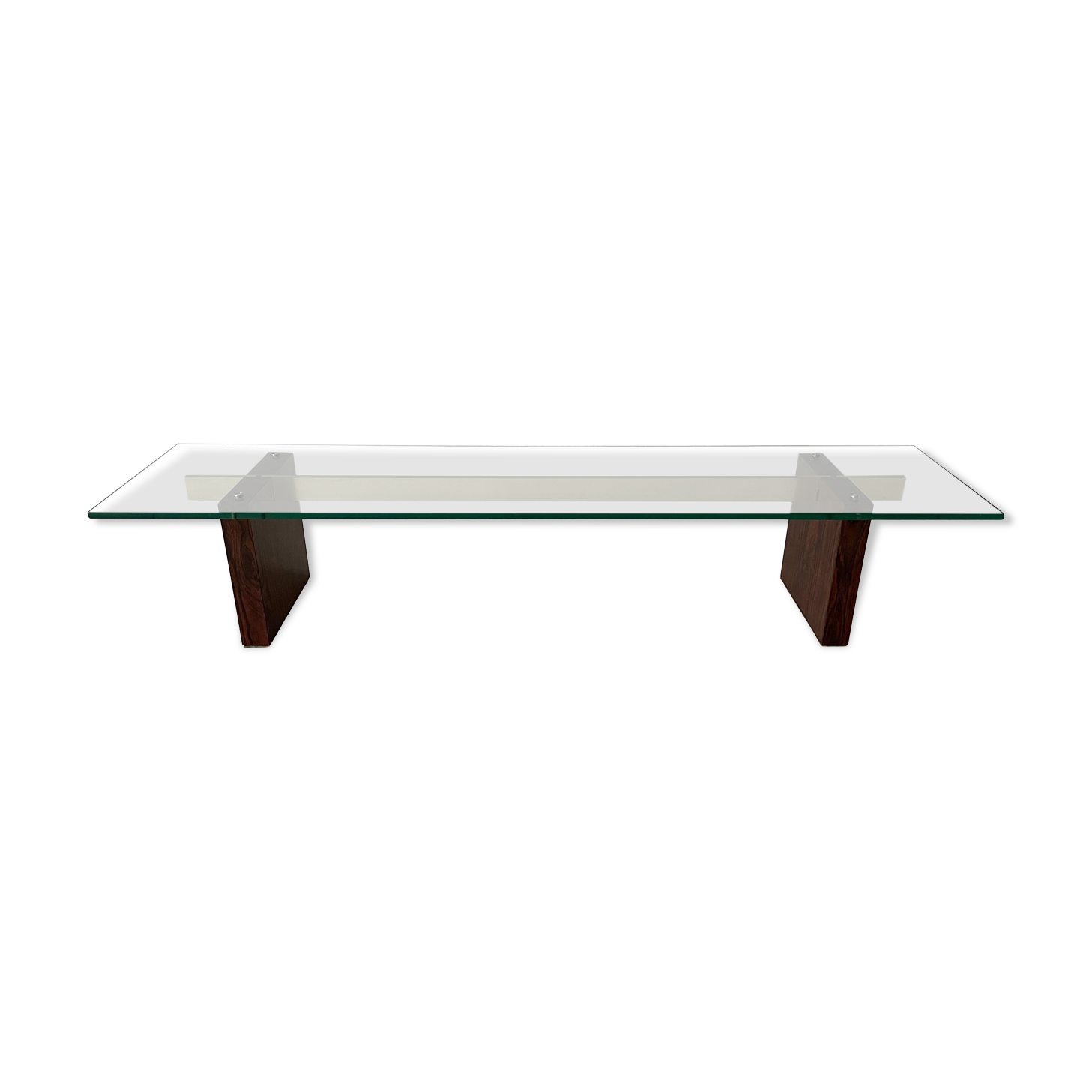 Table minimaliste en verre épais du milieu du siècle, pieds en bois de rose, 1960, Allemagne