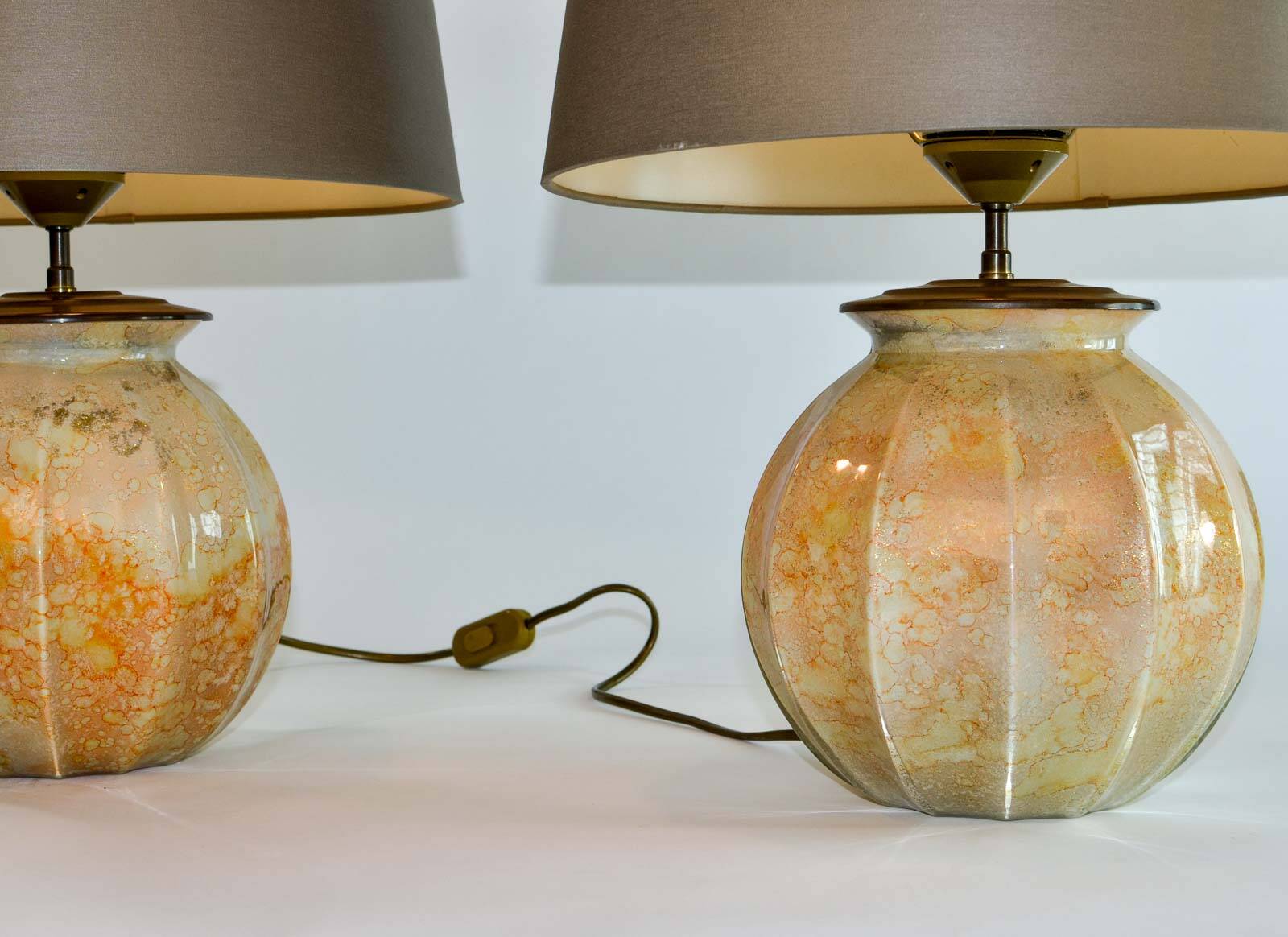 Stunning Pair of French Handmade Glass Laque Line Table Lamps, 1970s