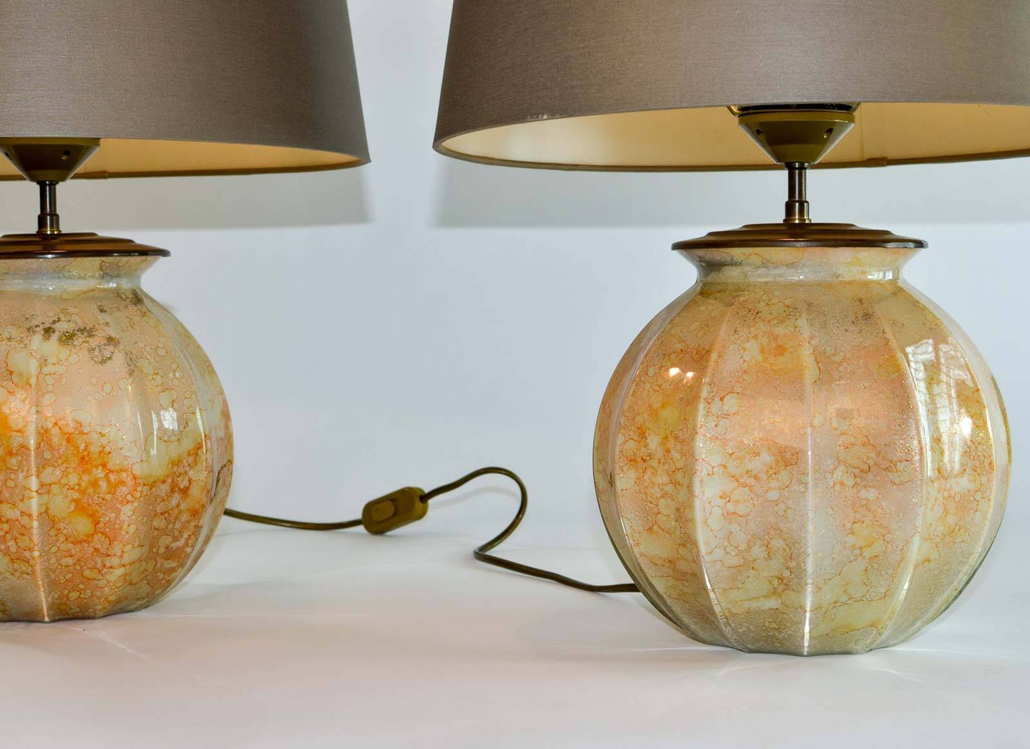 Stunning Pair of French Handmade Glass Laque Line Table Lamps, 1970s