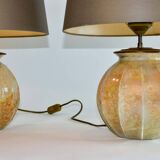 Stunning Pair of French Handmade Glass Laque Line Table Lamps, 1970s