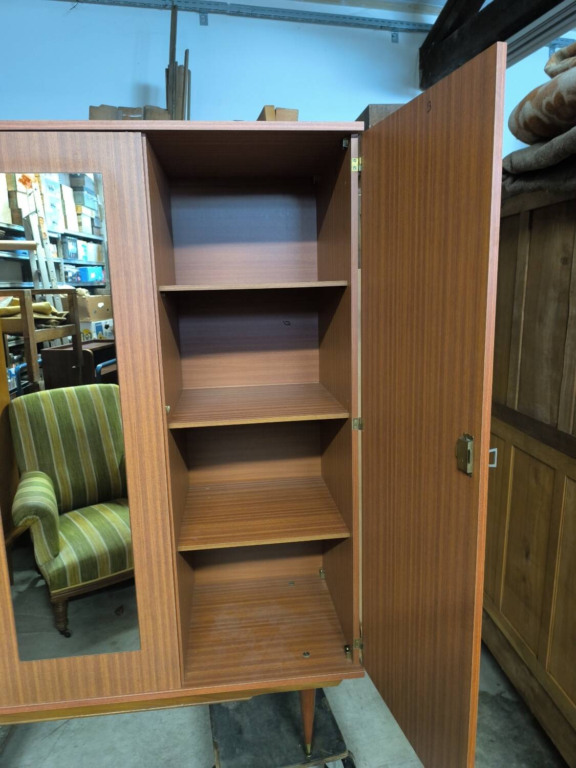 Vintage wardrobe with needle feet and 2 mirrored doors