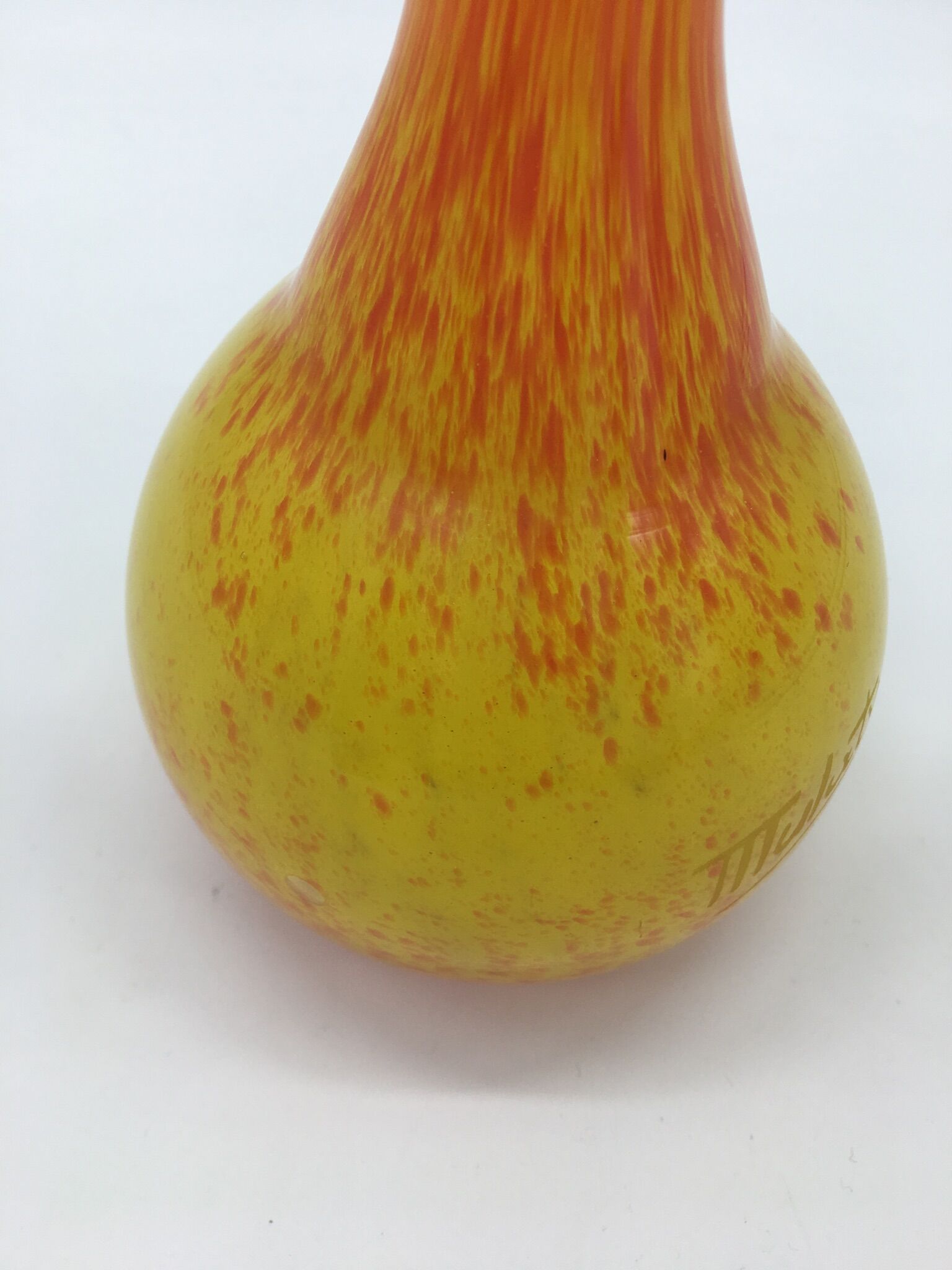 Vintage orange and yellow soliflore vase, signed