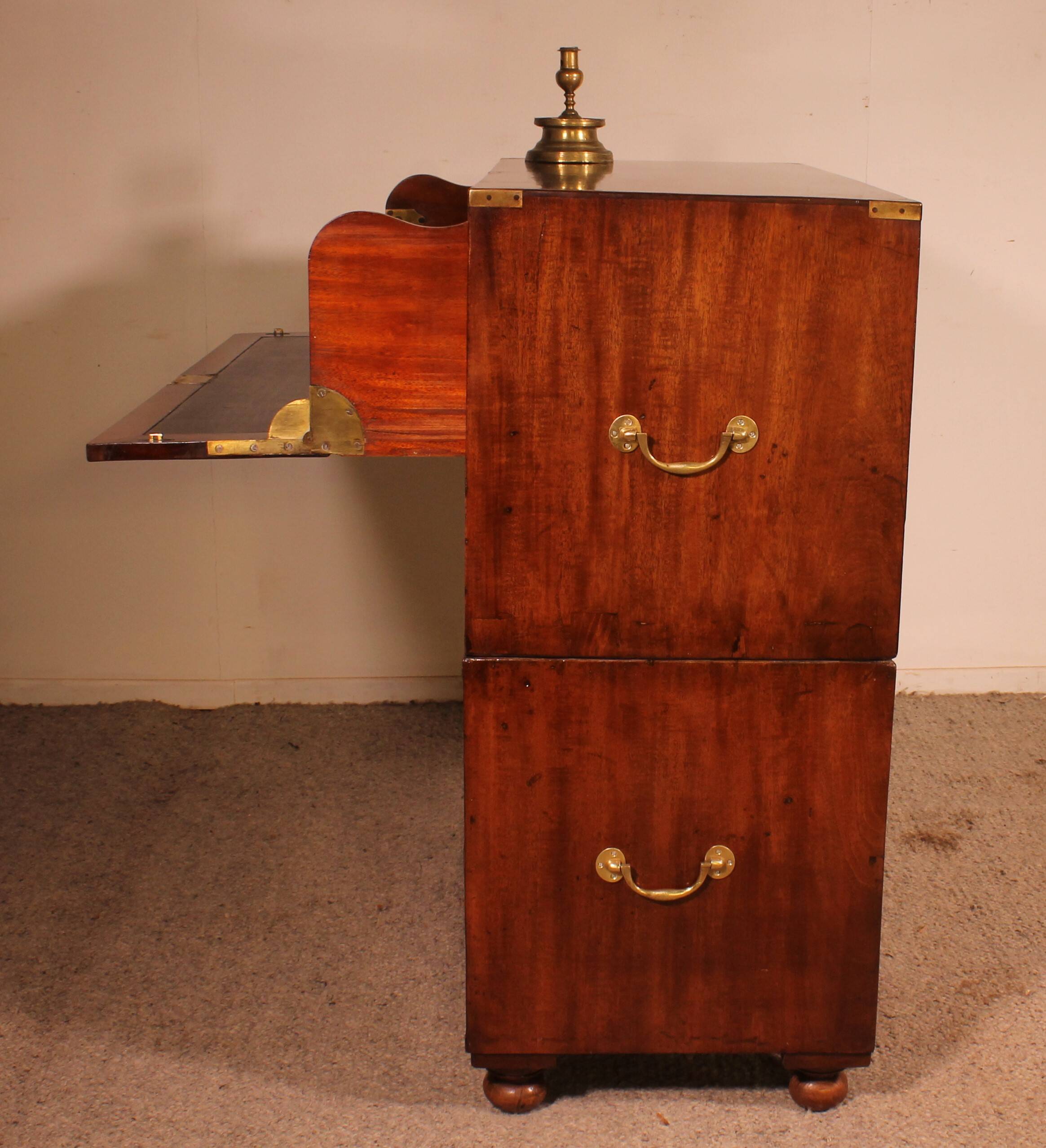 Military or Naval Chest of Drawers in Blond Mahogany with Secretary - 19th Century