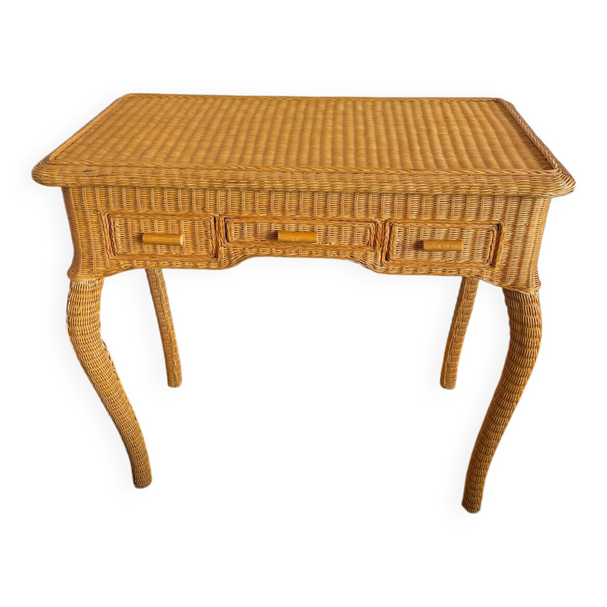 Rattan console desk with curved legs, 1970s