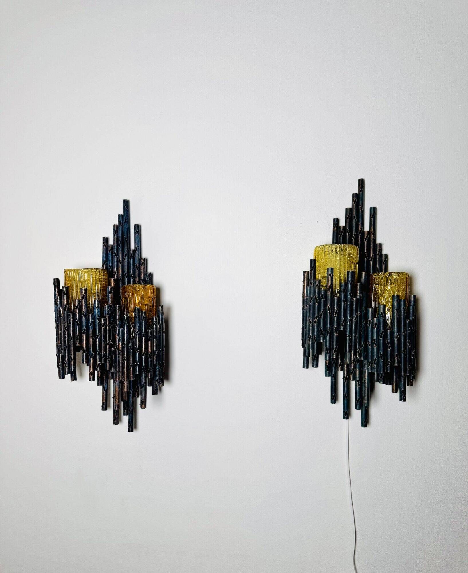 Set Of Double Chalice Brutalist Wall Lamp By Marcel Fantoni, Italy, 1960S