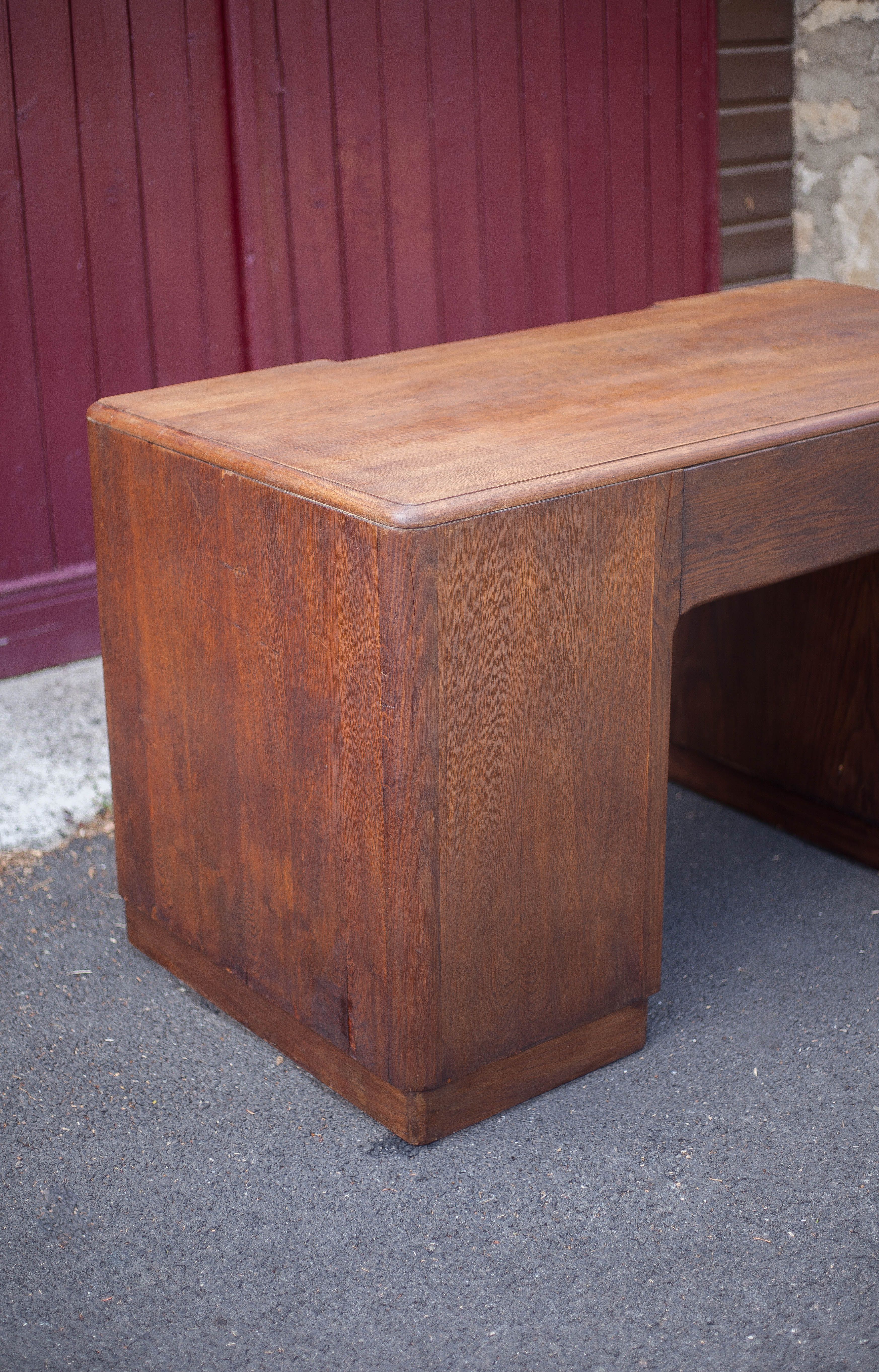 Art deco desk, oak minister's office, large 2-box desk, drawer desk, 40's