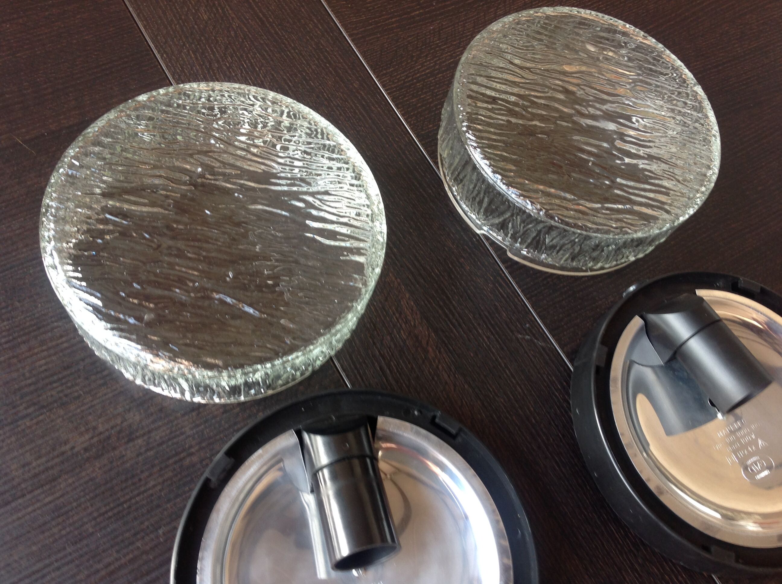 Pair of round ceiling lights in glass ice vintage 60-70s