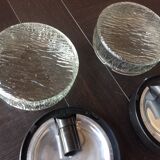 Pair of round ceiling lights in glass ice vintage 60-70s