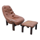 Armchair and ottoman by Jean Gillon for Probel in leather and teak, Brazil 1970