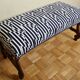 Vintage reupholstered solid wood footboard bench, kirkbydesign publisher fabric, 88 cm